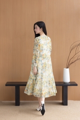 SWANLAKE | Váy Đầm Nữ Maxi Suông Xòe 2 Lớp Cổ Trụ Cài Nút Tay Dài Vải Tơ In Bông Hè Đi Biển D12073LW05
