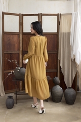 SWANLAKE | Váy Đầm Nữ Suông Đuôi Cá Vải Tơ Thêu Hoa Cao Cấp Tay Dài Cổ V Cài Nút Đi Tiệc D13281LW01