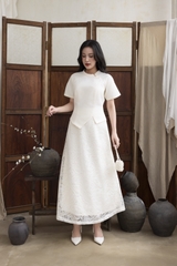 SWANLAKE | Set Bộ Nữ Chất Taffeta Áo Tay Ngắn Vạt Chéo Cổ Trụ Cài Nút Chân Váy Dài Phối Ren B13297LW01