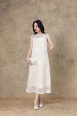 SWANLAKE | Váy Đầm Nữ Suông Maxi Xòe Sát Nách Vải Tơ Thêu Hoa Tiệc Công Sở Thanh Lịch D13283LW01