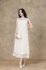 SWANLAKE | Váy Đầm Nữ Suông Maxi Xòe Sát Nách Vải Tơ Thêu Hoa Tiệc Công Sở Thanh Lịch D13283LW01