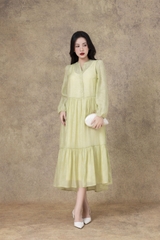 SWANLAKE | Váy Đầm Maxi Nữ Hai Lớp Rời Cổ Trụ Tay Dài Cài Nút Chất Tơ In Lót Lụa Hàn Đi Tiệc D12073LW10