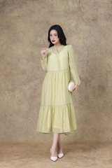 SWANLAKE | Váy Đầm Maxi Nữ Hai Lớp Rời Cổ Trụ Tay Dài Cài Nút Chất Tơ In Lót Lụa Hàn Đi Tiệc D12073LW10