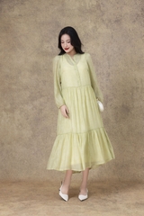 SWANLAKE | Váy Đầm Maxi Nữ Hai Lớp Rời Cổ Trụ Tay Dài Cài Nút Chất Tơ In Lót Lụa Hàn Đi Tiệc D12073LW10