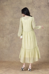 SWANLAKE | Váy Đầm Maxi Nữ Hai Lớp Rời Cổ Trụ Tay Dài Cài Nút Chất Tơ In Lót Lụa Hàn Đi Tiệc D12073LW10