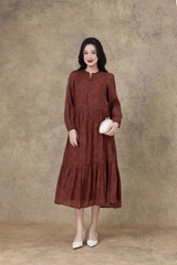 SWANLAKE | Váy Đầm Maxi Nữ Hai Lớp Rời Cổ Trụ Tay Dài Cài Nút Chất Tơ In Lót Lụa Hàn Đi Tiệc D12073LW10