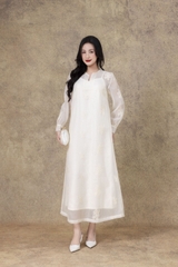 SWANLAKE | Váy Đầm Nữ Suông Maxi Vải Tơ Lót Lụa Thêu Hoa Cao Cấp Tay Dài Cổ Chữ V Đi Tiệc D13285LW01