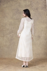 SWANLAKE | Váy Đầm Nữ Suông Maxi Vải Tơ Lót Lụa Thêu Hoa Cao Cấp Tay Dài Cổ Chữ V Đi Tiệc D13285LW01