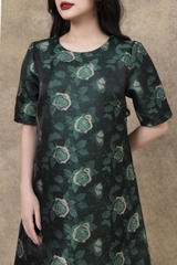 SWANLAKE | Váy Đầm Nữ Phom A Cổ Tròn Tay Ngắn Vải Gấm Hoa Cao Cấp Sang Trọng Đi Tiệc Công Sở D13266LW01