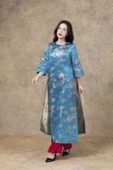 SWANLAKE | Áo Dài Cách Tân Nữ Phom Suông Cổ Tròn Tay Lỡ Chất Vải Lụa Gấm Hoa Cao Cấp Tết L13267LW01