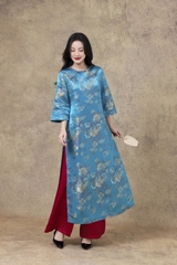 SWANLAKE | Áo Dài Cách Tân Nữ Phom Suông Cổ Tròn Tay Lỡ Chất Vải Lụa Gấm Hoa Cao Cấp Tết L13267LW01