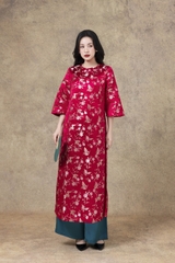 SWANLAKE | Áo Dài Cách Tân Nữ Phom Suông Cổ Tròn Tay Lỡ Chất Vải Lụa Gấm Hoa Cao Cấp Tết L13267LW01