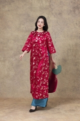 SWANLAKE | Áo Dài Cách Tân Nữ Phom Suông Cổ Tròn Tay Lỡ Chất Vải Lụa Gấm Hoa Cao Cấp Tết L13267LW01