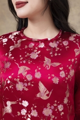 SWANLAKE | Áo Dài Cách Tân Nữ Phom Suông Cổ Tròn Tay Lỡ Chất Vải Lụa Gấm Hoa Cao Cấp Tết L13267LW01