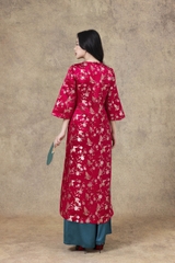 SWANLAKE | Áo Dài Cách Tân Nữ Phom Suông Cổ Tròn Tay Lỡ Chất Vải Lụa Gấm Hoa Cao Cấp Tết L13267LW01