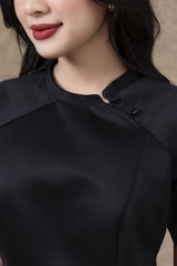 SWANLAKE | Set Bộ Nữ Chất Taffeta Áo Tay Ngắn Vạt Chéo Cổ Trụ Cài Nút Chân Váy Dài Phối Ren B13297LW01