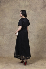 SWANLAKE | Set Bộ Nữ Chất Taffeta Áo Tay Ngắn Vạt Chéo Cổ Trụ Cài Nút Chân Váy Dài Phối Ren B13297LW01