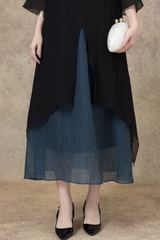 SWANLAKE | Váy Đầm Maxi Suông Nữ Xẻ Tà Tay Lỡ Cổ Tròn Vải Tơ Dập Ly Cao Cấp Đi Tiệc Công Sở D13235LW01