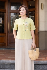 SWANLAKE | Áo Trung Niên Linen Thêu Tay Ngắn Mặc Hàng Ngày - A12472LW01