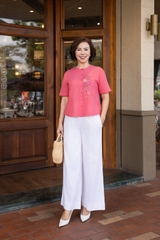 SWANLAKE | Áo Trung Niên Linen Thêu Tay Ngắn Mặc Hàng Ngày - A12472LW01