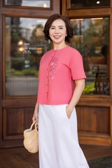 SWANLAKE | Áo Trung Niên Linen Thêu Tay Ngắn Mặc Hàng Ngày - A12472LW01