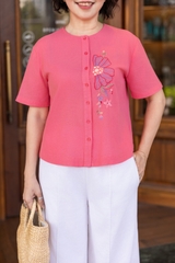 SWANLAKE | Áo Trung Niên Linen Thêu Tay Ngắn Mặc Hàng Ngày - A12472LW01