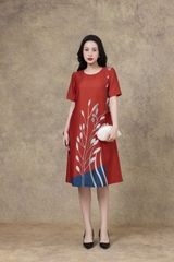 SWANLAKE | Váy Đầm Nữ Phom A Cổ Tròn Tay Ngắn Lụa Dày In Hoa Sang Trọng Đi Tiệc Công Sở D13067LW01