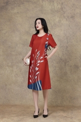 SWANLAKE | Váy Đầm Nữ Phom A Cổ Tròn Tay Ngắn Lụa Dày In Hoa Sang Trọng Đi Tiệc Công Sở D13067LW01