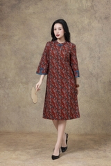 SWANLAKE | Váy Đầm Nữ Midi Suông Phom A Tay Lỡ Cổ Tàu Vải Linen Bông Sang Trọng Dự Tiệc D13241LW01