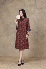 SWANLAKE | Váy Đầm Nữ Midi Suông Phom A Tay Lỡ Cổ Tàu Vải Linen Bông Sang Trọng Dự Tiệc D13241LW01