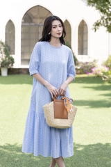 SWANLAKE | Váy Đầm Nữ Maxi Suông Đuôi Cá Vải Cotton Thêu Đục Lỗ 2 Lớp Có Túi Du Lịch Đi Biển D11522