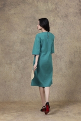 SWANLAKE | Váy Đầm Nữ Midi Suông Cổ Tròn Tay Lỡ Chất Vải Linen Thêu Hoa Cao Cấp Đi Tiệc D13228LW01