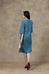 SWANLAKE | Váy Đầm Nữ Midi Suông Cổ Tròn Tay Lỡ Chất Vải Linen Thêu Hoa Cao Cấp Đi Tiệc D13228LW01