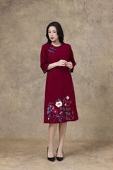 SWANLAKE | Váy Đầm Nữ Midi Suông Cổ Tròn Tay Lỡ Chất Vải Linen Thêu Hoa Cao Cấp Đi Tiệc D13228LW01