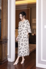 SWANLAKE | Váy Đầm Nữ Maxi Suông Tơ In Họa Tiết Hè Lót Cotton Tay Lỡ Cổ Tròn Có Túi Du Lịch D12838LW01