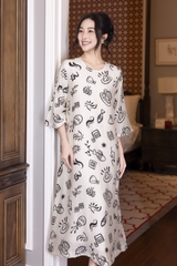 SWANLAKE | Váy Đầm Nữ Maxi Suông Tơ In Họa Tiết Hè Lót Cotton Tay Lỡ Cổ Tròn Có Túi Du Lịch D12838LW01