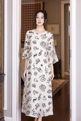 SWANLAKE | Váy Đầm Nữ Maxi Suông Tơ In Họa Tiết Hè Lót Cotton Tay Lỡ Cổ Tròn Có Túi Du Lịch D12838LW01