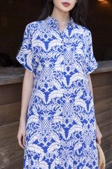 SWANLAKE | Váy Đầm Sơ Mi Nữ Suông Maxi Đuôi Cá Cài Nút Công Sở Biển Hè Linen In Hoa Có Túi D12758LW01