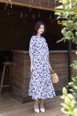 SWANLAKE | Váy Đầm Maxi Hoa Nhí Phom Dài Xòe 2 Tầng Vải Xô Bông/Linen Lụa Tay Lỡ Cổ Trụ - D10887