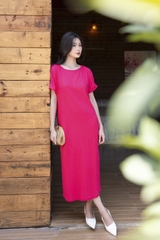 SWANLAKE | Váy Đầm Nữ Maxi Suông Vải Linen In Hoa Hè Cổ Thuyền Tay Ngắn Xẻ Tà Có Túi Du Lịch D12689LW01