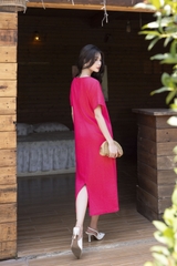 SWANLAKE | Váy Đầm Nữ Maxi Suông Vải Linen In Hoa Hè Cổ Thuyền Tay Ngắn Xẻ Tà Có Túi Du Lịch D12689LW01