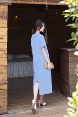 SWANLAKE | Váy Đầm Nữ Maxi Suông Vải Linen In Hoa Hè Cổ Thuyền Tay Ngắn Xẻ Tà Có Túi Du Lịch D12689LW01
