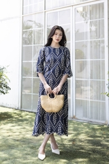 SWANLAKE | Váy Đầm Nữ Maxi Suông Vải Cotton Thêu Đục Lỗ Hè Cổ Tròn Tay Ren Lỡ Ống Loe Có Túi D12688LW01