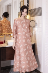SWANLAKE | Váy Đầm Nữ Maxi Suông Tơ In Họa Tiết Hè Lót Cotton Tay Lỡ Cổ Tròn Có Túi Du Lịch D12838LW01