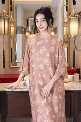 SWANLAKE | Váy Đầm Nữ Maxi Suông Tơ In Họa Tiết Hè Lót Cotton Tay Lỡ Cổ Tròn Có Túi Du Lịch D12838LW01