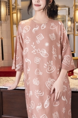 SWANLAKE | Váy Đầm Nữ Maxi Suông Tơ In Họa Tiết Hè Lót Cotton Tay Lỡ Cổ Tròn Có Túi Du Lịch D12838LW01