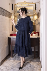 SWANLAKE | Váy Đầm Nữ Maxi Đuôi Cá Babydoll Cotton Thêu Đục Lỗ Trơn Cổ Trụ Cài Nút Tay Dài Hè D12394