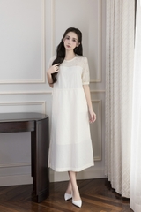 SWANLAKE | Váy Đầm Nữ Maxi Suông Vải Cotton Phối Ren Thêu Hoa Đục Lỗ 2 Lớp Có Túi Dạo Phố D13076LW01