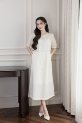 SWANLAKE | Váy Đầm Nữ Maxi Suông Vải Cotton Phối Ren Thêu Hoa Đục Lỗ 2 Lớp Có Túi Dạo Phố D13076LW01