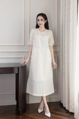 SWANLAKE | Váy Đầm Nữ Maxi Suông Vải Cotton Phối Ren Thêu Hoa Đục Lỗ 2 Lớp Có Túi Dạo Phố D13076LW01
